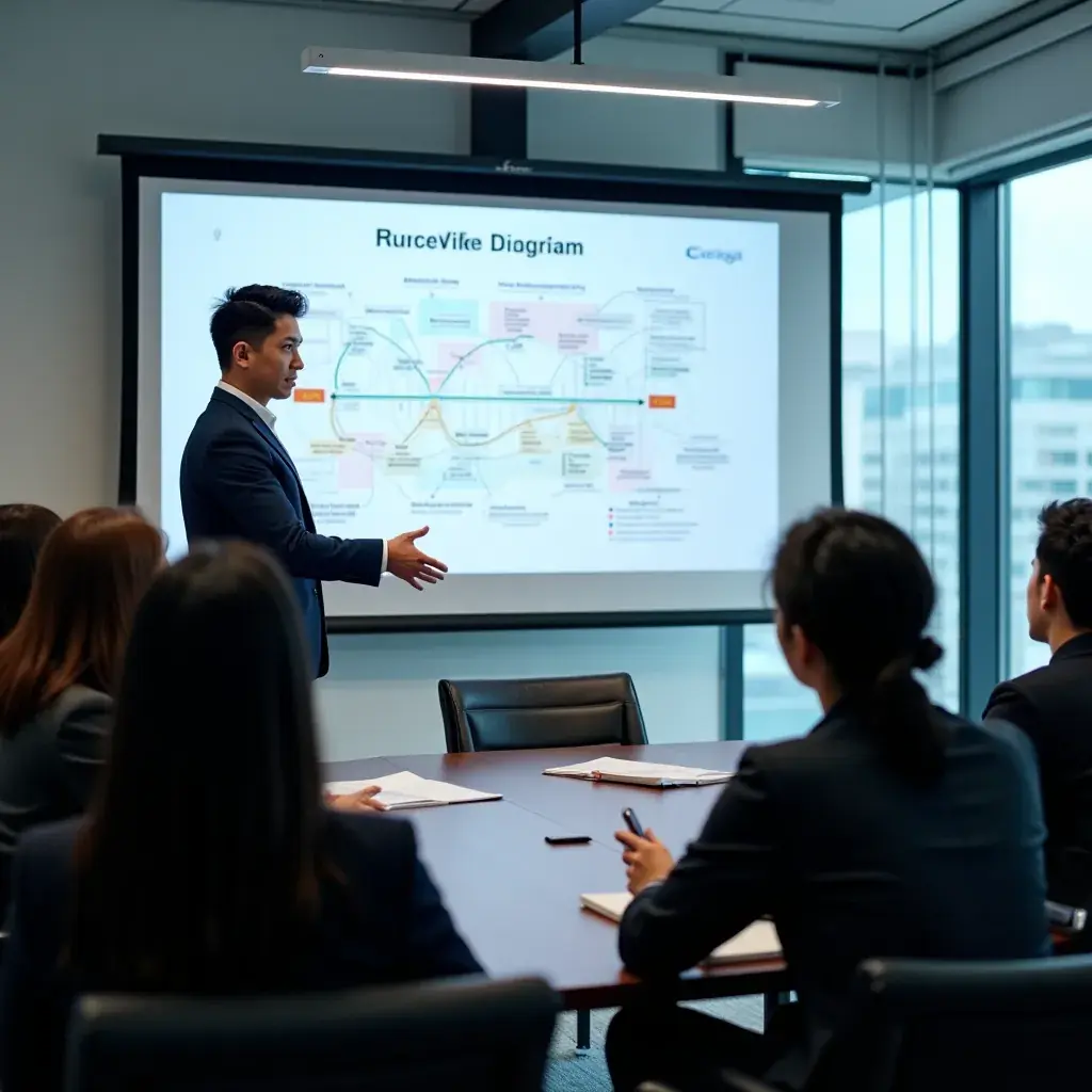 A team meeting discussing logistics strategies with digital tablets and charts.